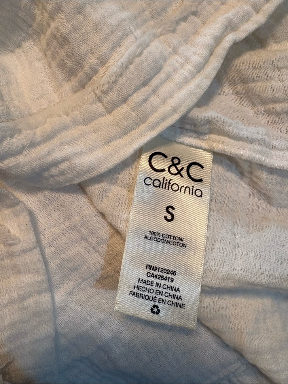 C&C California White Cotton Gauze Hooded Pullover Top Large | Coastal Beach Boho - Picture 6 of 7
